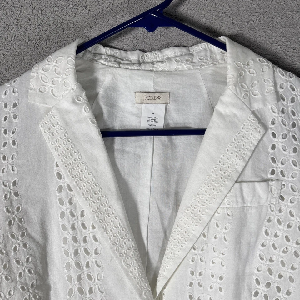 J Crew Blazer 女式 4 码象牙白棉质孔眼镂空轻便旅行 — 第 3/4 张图片
