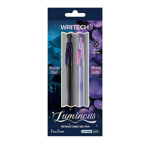 WRITECH Luminous Ocean Gel Pen Set 0.7mm Glows Black Ink w/Refills School Office