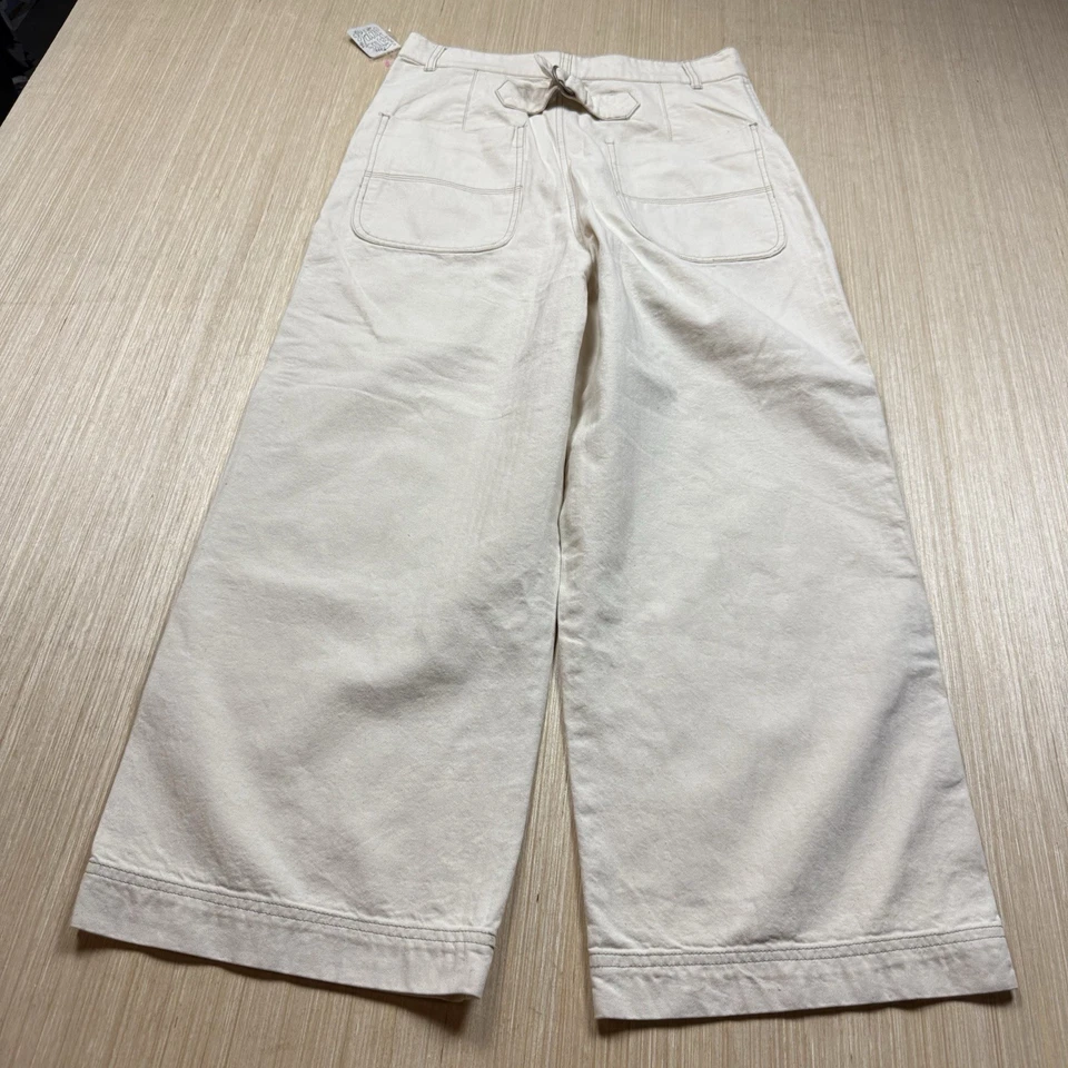 Free People Wide Leg Painters Buckle Back Pants Baggy Size 10 Natural 31x25 - Image 2 of 4
