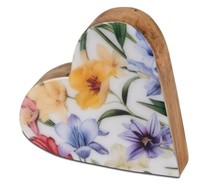 Dekoobjekt Herz Blumenmeer Liegend D. 19Cm Aus Mangoholz Mit Emaille Formano Wa