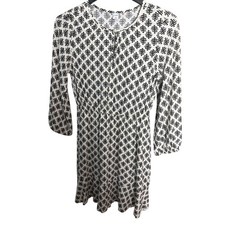 Old Navy Black White Leaf Print Mini Dress Women's Small Boho Long Sleeve