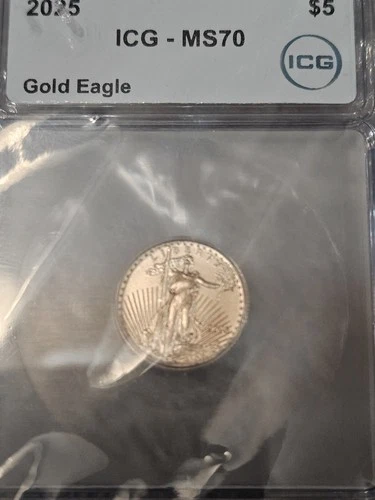 2025 $5 Gold American Eagle ICG MS70 1/10 Oz .999 Fine Gold Coin
