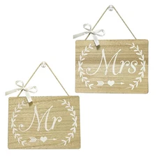 WANDIC Mr & Mrs Wedding Signs, 2 Pcs Wooden Signs, 7.1" x 5.1", Rustic, Hangi...