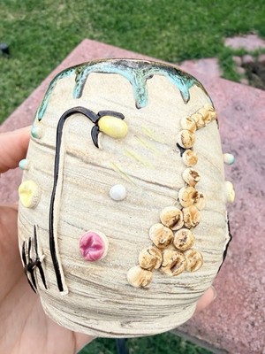 Unique Incised Signed Handcrafted Artist raw clay pottery MCM