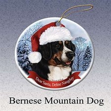Holiday Pet Gifts Bernese Mountain Santa Hat Dog Porcelain Christmas Ornament