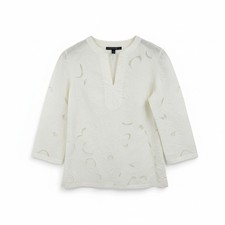 Lafayette 148 Ivory Cotton Eyelet Embroidered Blouse Three Quarter Sleeve Size 8