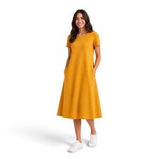 Uniqlo AIRism Cotton Short Sleeve T-Shirt Dress Small Size S Mustard Yellow Midi