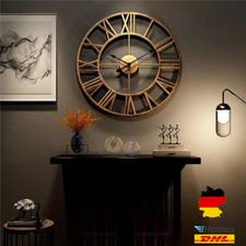 Wanduhr 3D Römische Ziffern Retro Metall Groß Lautlos Wohnzimmer Deko Rund