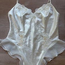Vintage Victoria's Secret Ivory Satin Beaded Lace Teddy Bodysuit