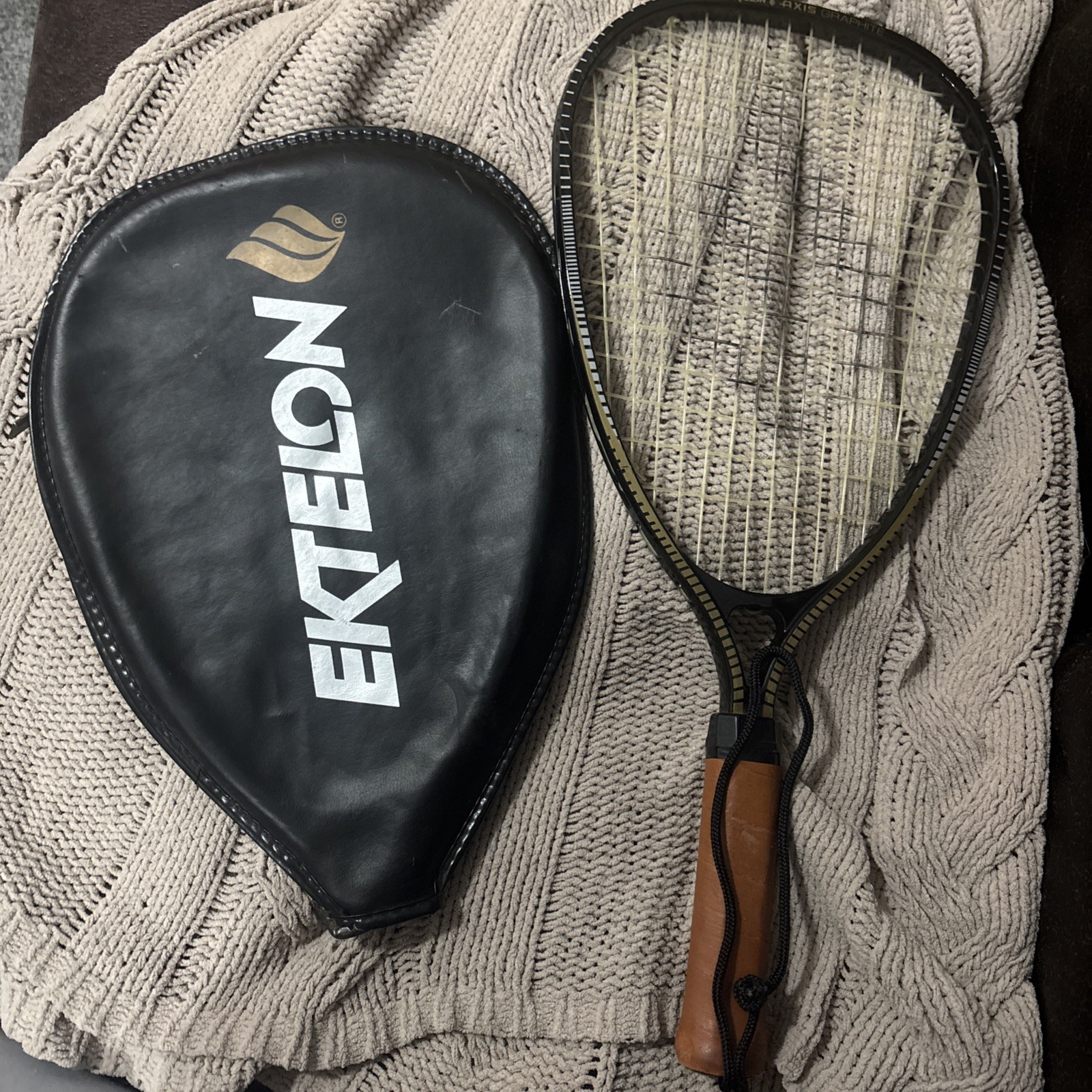 Ektelon Axis Graphic Racket Racquetball Black Gold With leather Cover vintage 