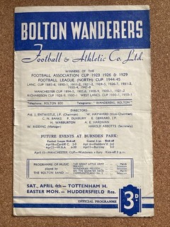 Bolton Wanderers v Tottenham / Huddersfield Town Reserves 4/4/1953 & 6/4/1953
