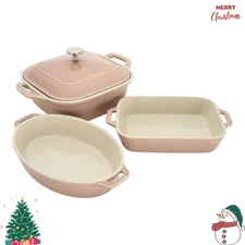 Staub Stoneware 4-pc, Mixed Baking Dish Set, Light pink