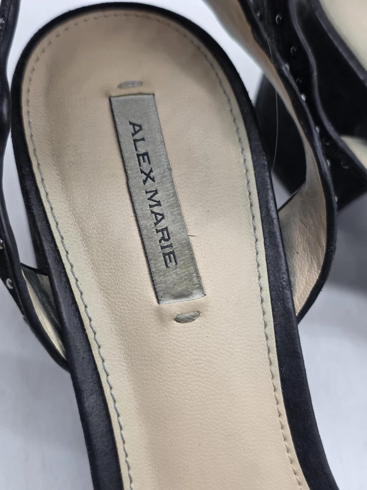 Alex Marie Shoes Womens Size 8 Black Leather Studded Ankle Strap Block Heel - Image 2 of 4
