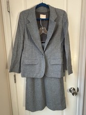 Pendleton Vtg Woman's Blue Gray Two Piece Suit Set Blazer 10 Skirt 8 Wool Lined