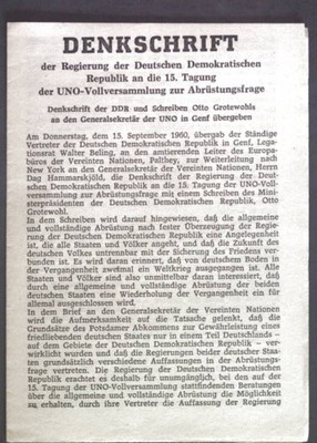Denkschrift der Regierung der DDR an die 15. Tagung der UNO-Vollversammlung zur