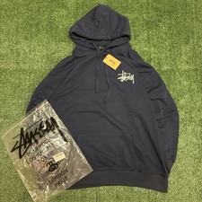 Stussy Basic Logo Hoodie Mens XL Navy Blue Hooded Long Sleeve Cotton WITH TAGS