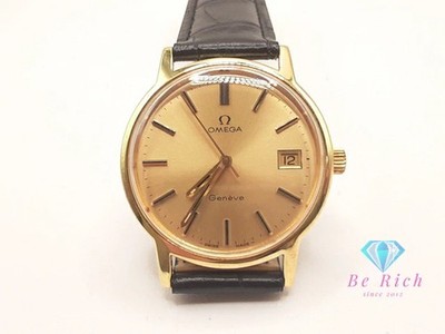 Omega Genève Herrenuhr 136.0099 Gold Zifferblatt Lederband Gebraucht
