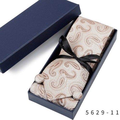 Men Paisley Necktie Pocket Square Handkerchief Cufflink Wedding Tie Set With Box - Photo 9/13