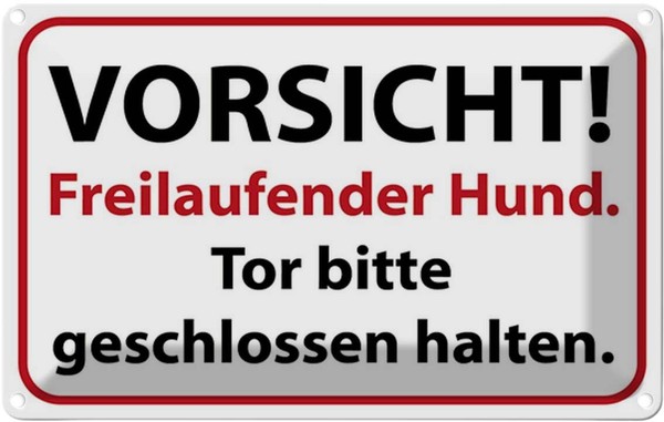 Blechschild 12X18 Cm Vorsicht Freilaufender Hund Warnschild Hinweisschild Sicher-image