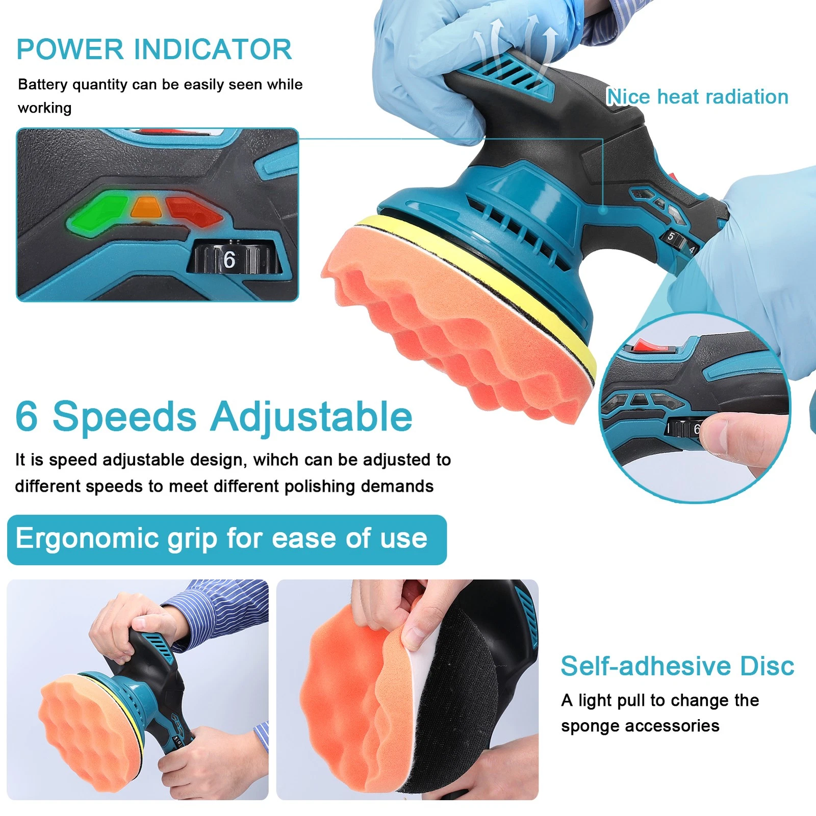 Dual Action Car Polisher Buffer Machine Cordless 6" Sander Polishing Kit Battery - product detail image 16