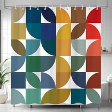 Colorful Mid Century Modern Shower Curtain, Boho Abstract Geometric Retro Art Sh