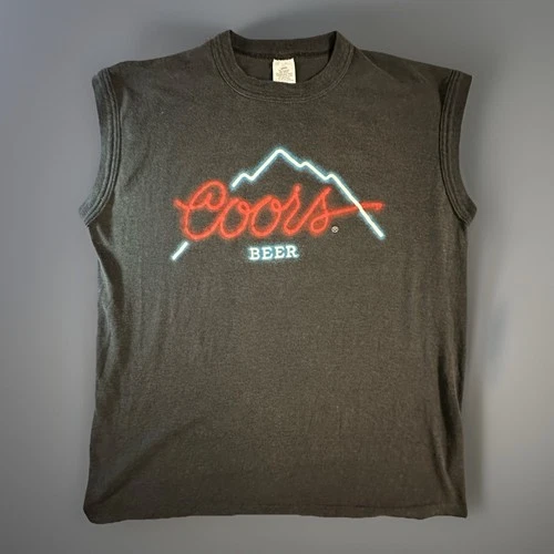 VTG 80s Coors Beer Neon Sign Single Stitch Sleeveless T-shirt FADED Black LG