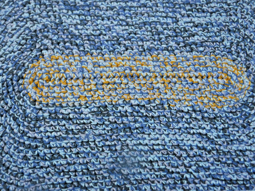 Vtg~Handmade~Crocheted Yarn~Rag~Rug 20x34" Oblong~Farmhouse~Primitive~Lays Flat! - Picture 10 of 15