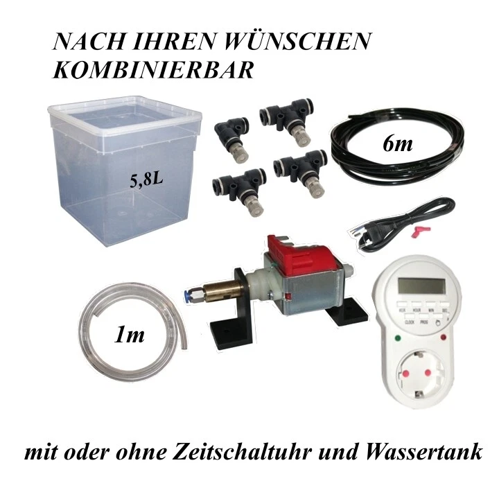 AW-TERRARISTIK Beregnungsanlage Terrarium - Bausatz mit 4 Nebeldüsen - Zeitschaltuhr - Tank