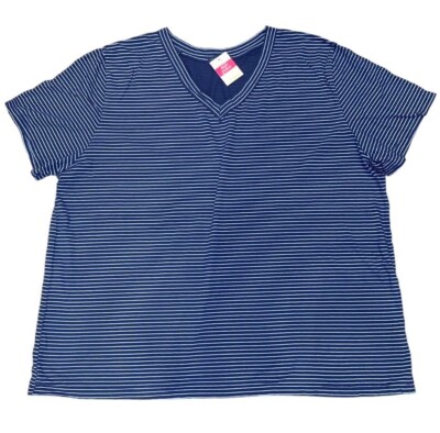 FRESH PRODUCE 1X Moonlight PINSTRIPE $49 ALLURE Jersey Cotton V Neck Tee NWT