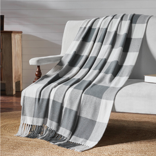 VHC Annie Buffalo Gray Check Woven Throw 50x60 Farmhouse for sale