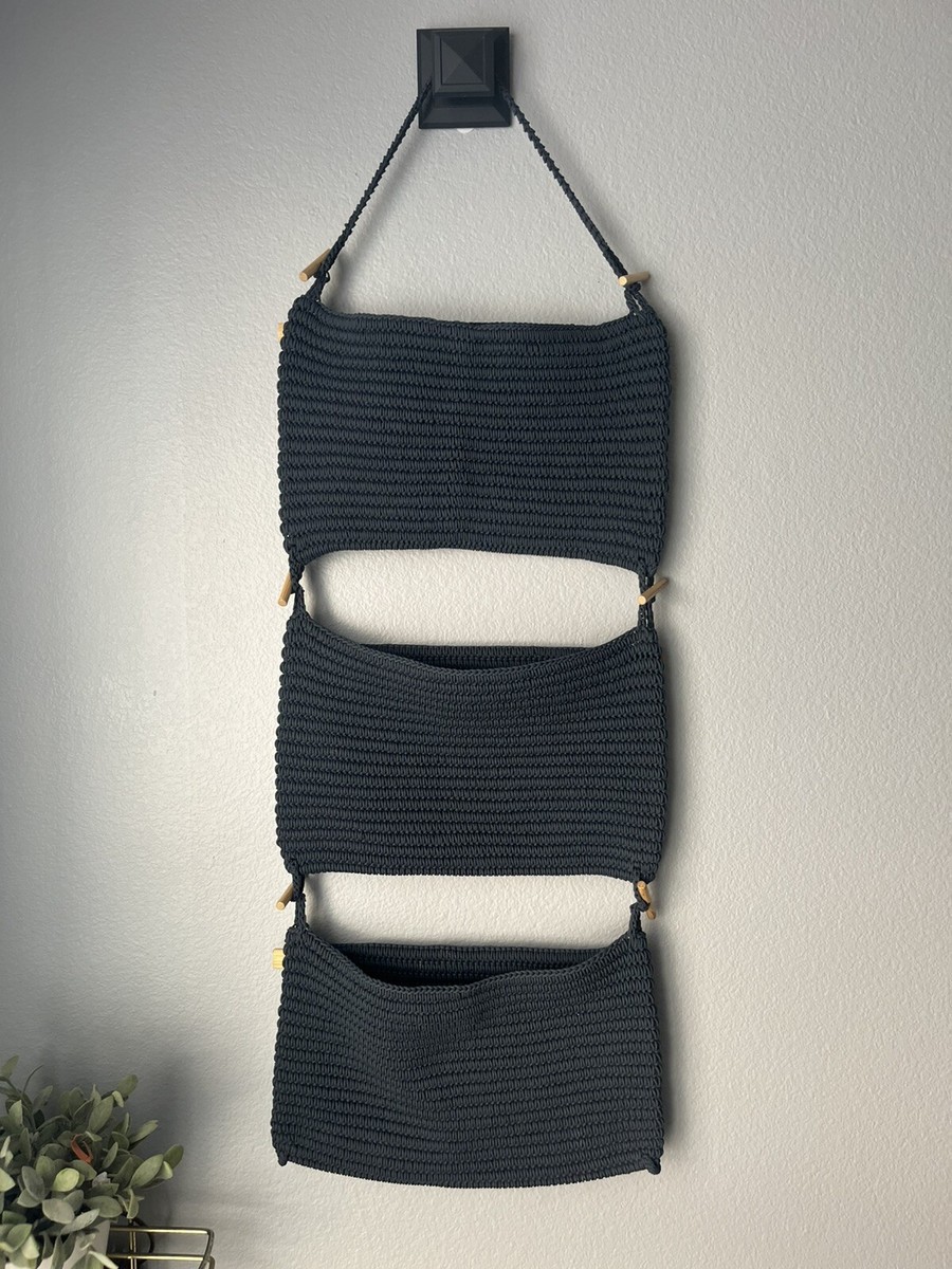 IKEA Blue NORDRANA Basket Hanging Storage Organizer Handmade Bamboo  Hardware