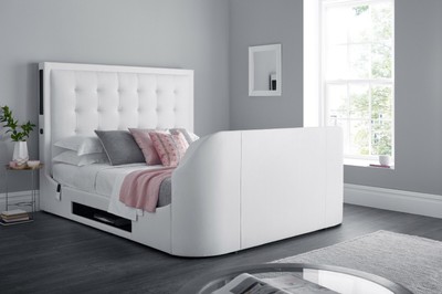 Titan 2 White Leather Super King Size Tv Bed Holds A 43 Lg Smart