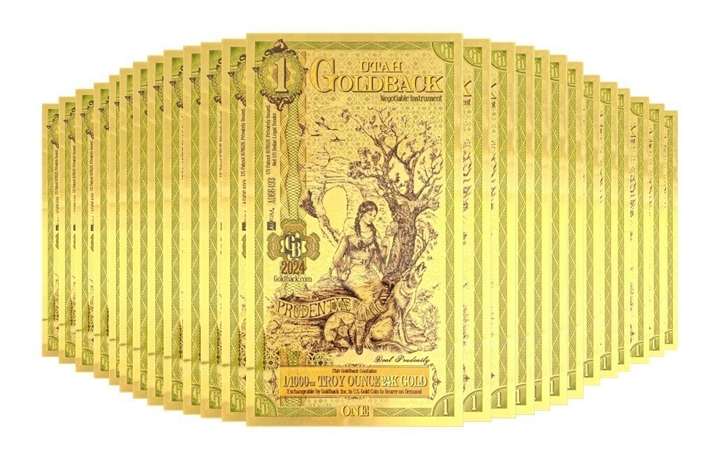 1 Utah Goldback Gold Note 24K .999 Fine 1/1000 oz Gold Bullion Bar