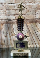 Vintage Pool Billiards Trophy BUSCH League 1991 8-Ball 1st Marble/Plastic 13.5"