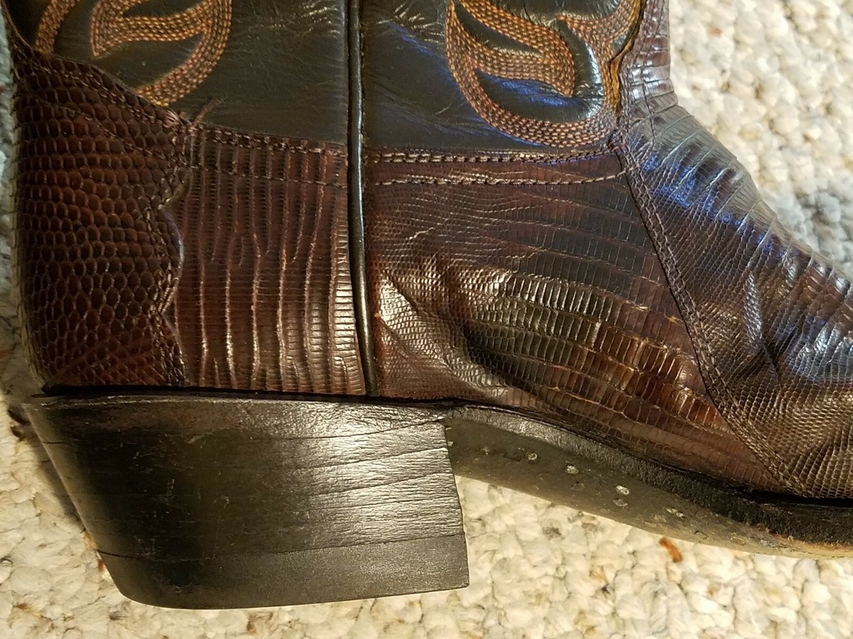 Vintage Tony Lama Black Label Boots Brown Lizard 6 Row stitch