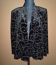 Vintage J.b.s. Ltd. Plus Black Velvet Silver Sparkle Open Swing Jacket Size 2x