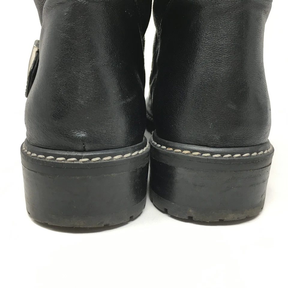 Botas de moto Stuart Weitzman zapatos de motociclista para mujer talla 9 hebilla de cuero negro Foto 3 de 4