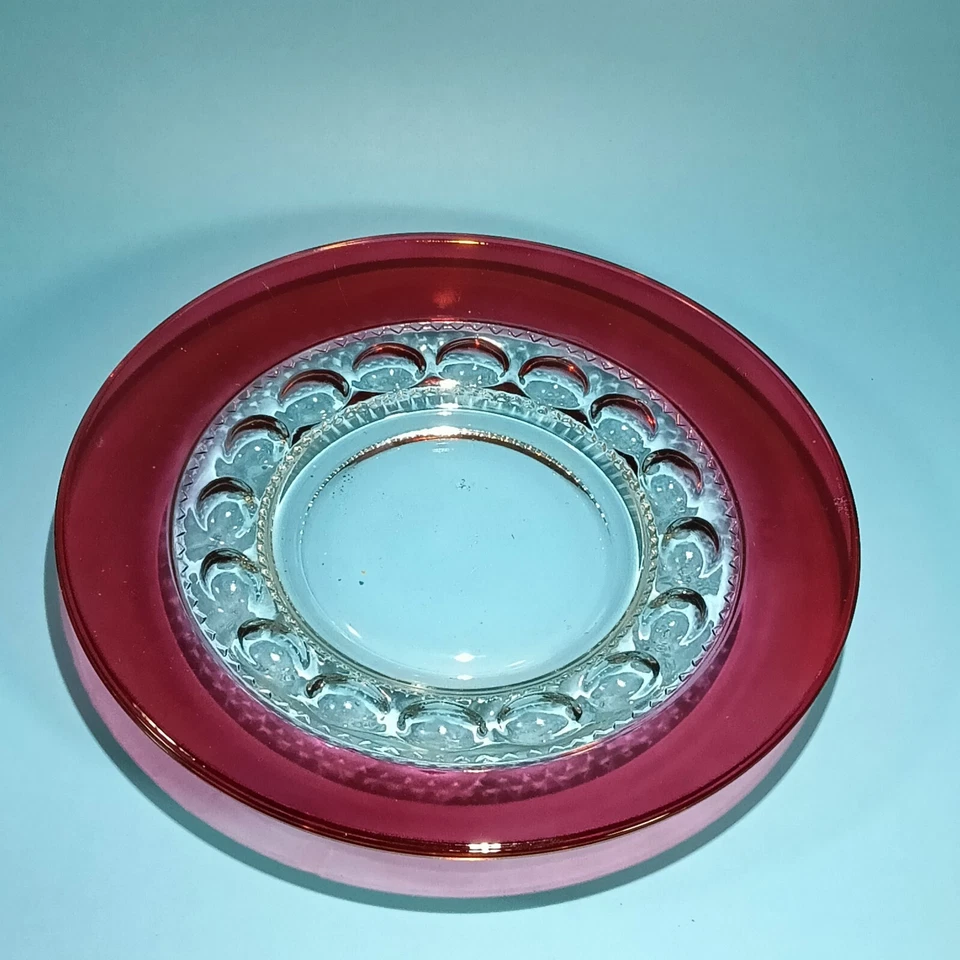 Vintage Indiana Glass Kings Crown Thumbprint Design Ruby Red Flash Salad Plates - Image 2 of 4