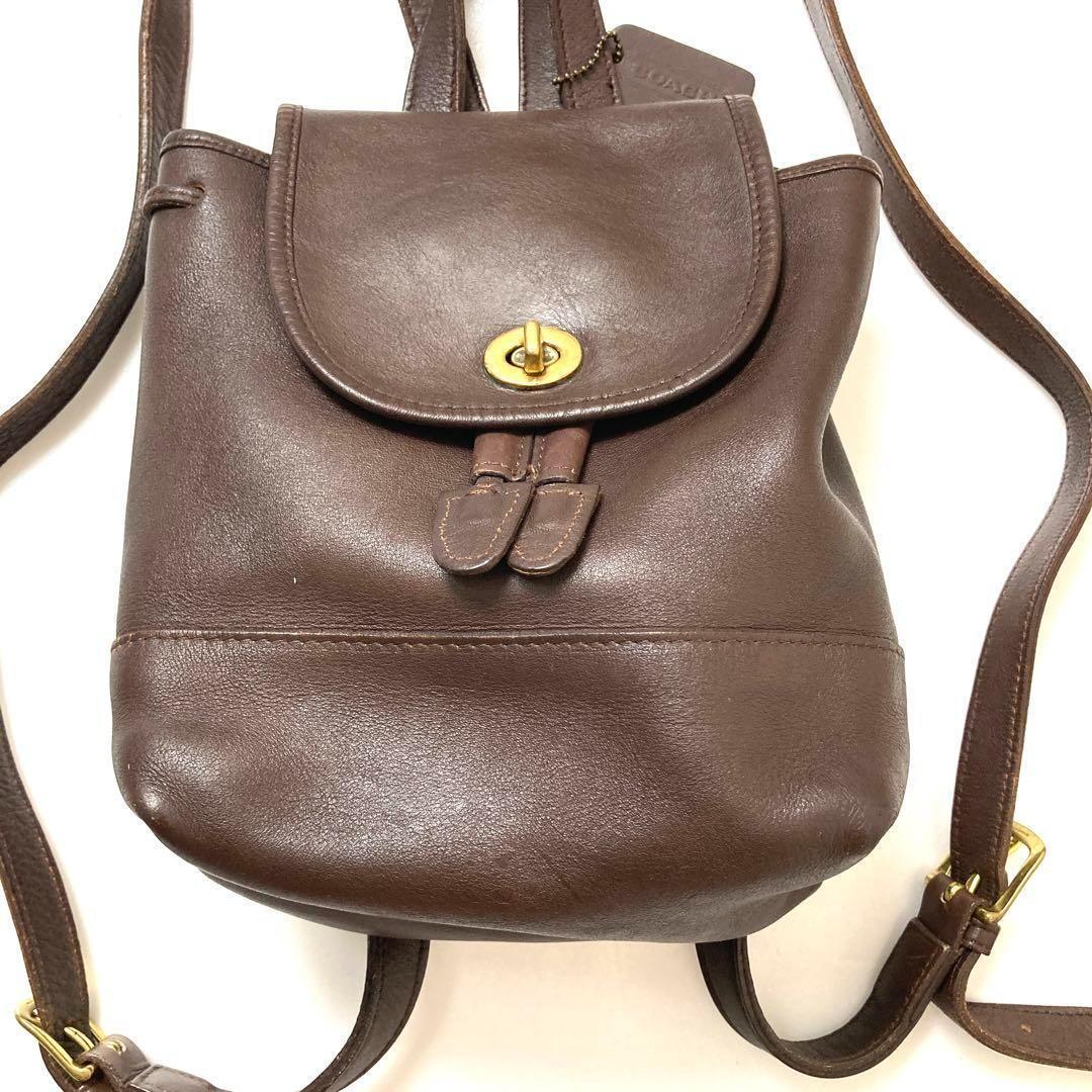 茶 vintage coach old backpack turn lock OLD COACH Turnlock Mini Backpack Mocha Brown Leather Women's