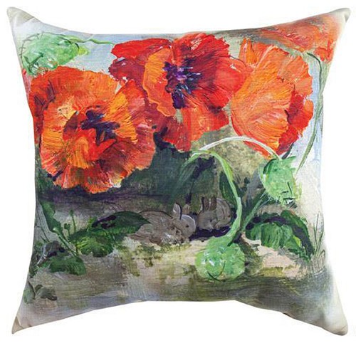 BUNNIES IN THE GARDEN REVERSIBLE INDOOR OUTDOOR TEXTURED PILLOW - 18" SQUARE - Picture 2 of 3