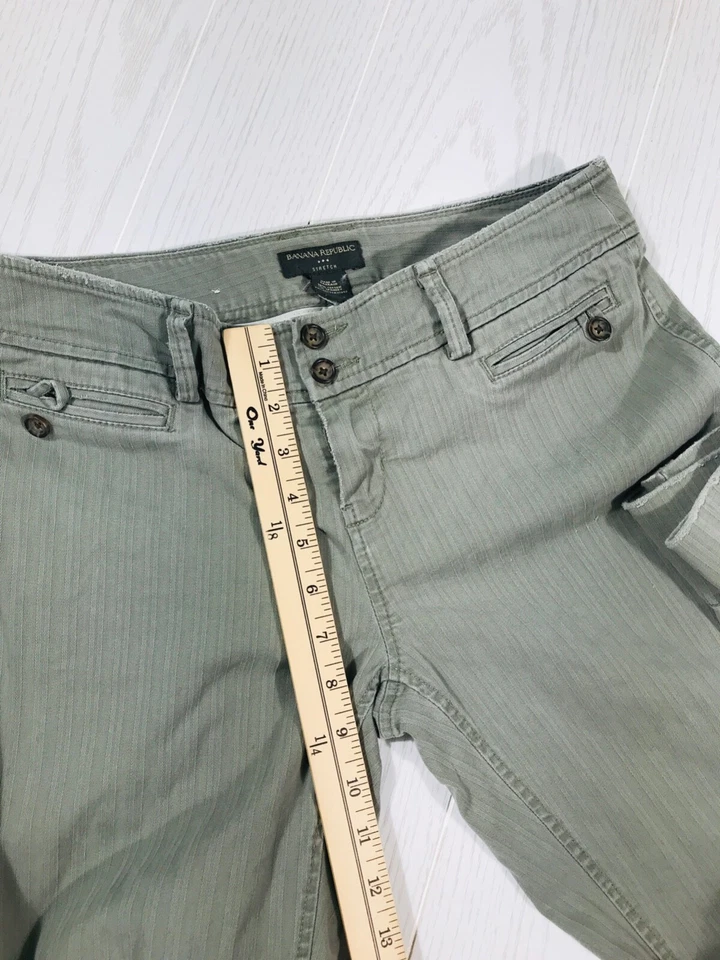 Pantalones vintage Banana Republic Bootcut para mujer 4 bolsillos verdes con solapa con botones de lona Foto 4 de 4