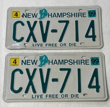Set of 2 1990 New Hampshire CXV-714 LIVE FREE DIE license plate PAIR vintage NH