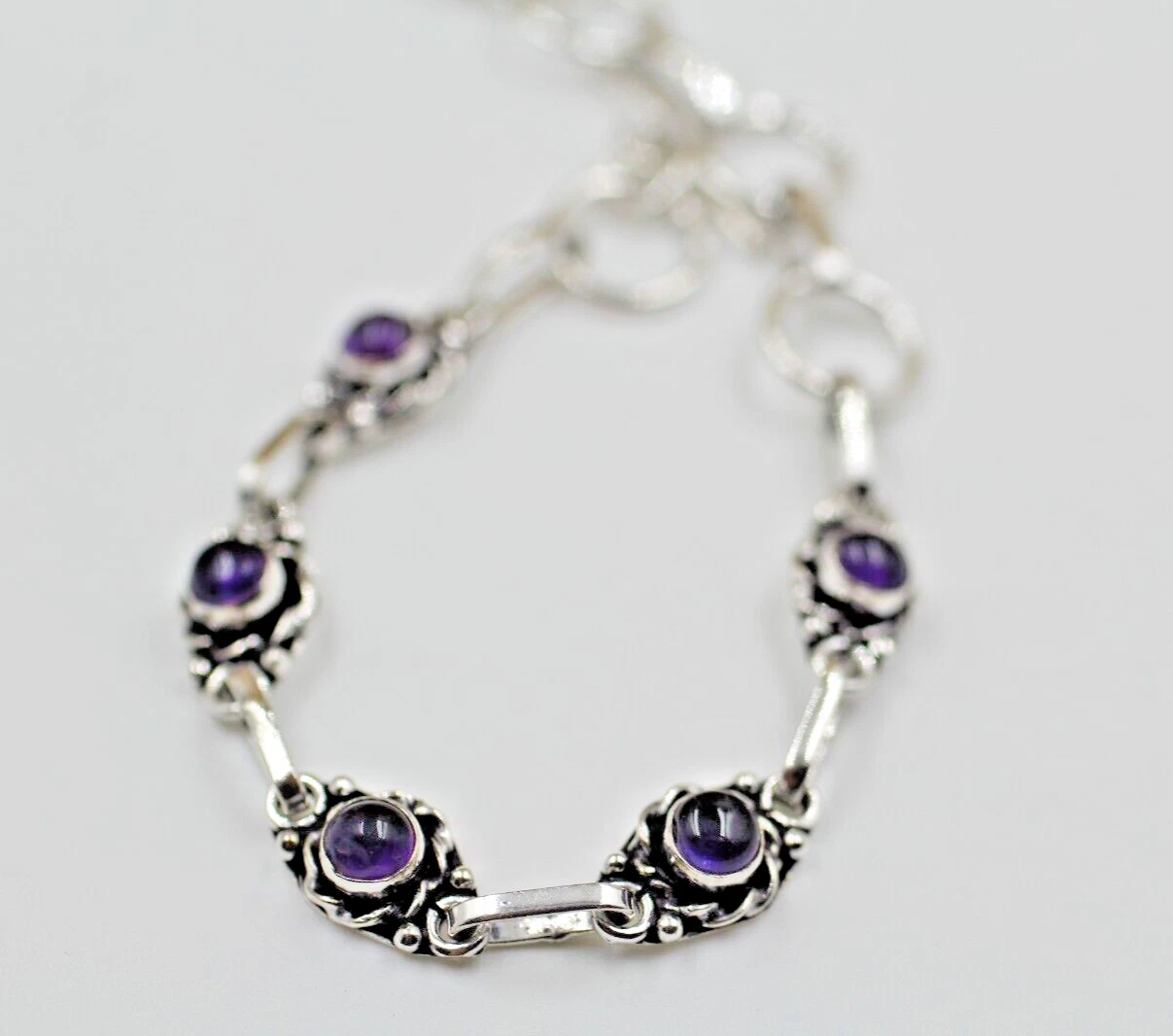 VALENTINO Bracciale Trendy Ametista Naturale Argento Sovrapposizione Ottone Bracciale Moda 8" Pollici