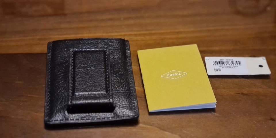 Fossil Mens Easton Money Clip Credit Card Holder Magnetic Black Leather - Image 3 of 4