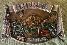Vintage 1983 Bergamot Brass Works America The Beautiful Belt Buckle O-132