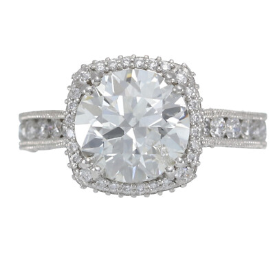 Tacori Engagement Ring RoyalT Platinum Diamond Halo Cathedral Crown 5.74ctw H I1