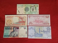 MIXED LOT 5 DIFFERENT WORLD PAPER MONEY BANKNOTES CURRENCY FOREIGN  UNC