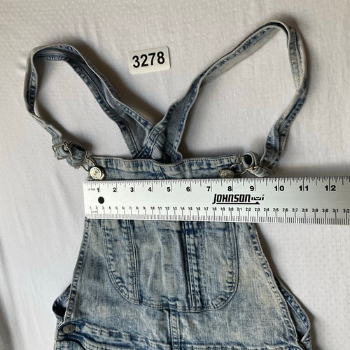 H&M Girl’s Waxed Denim Overall Shorts size 12-13y US, Blue , Front Pockets - 第 2/11 張圖片