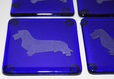 Long Hair Dachshund blue glass coasters Dog Doxy bar drinks hot plate