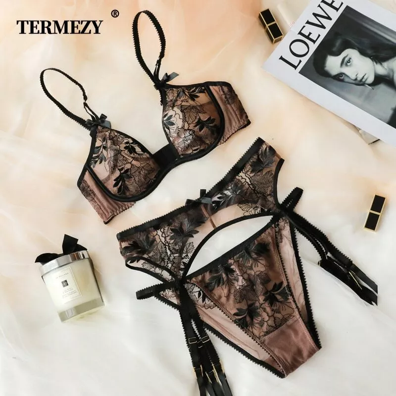 New TERMEZY Women Underwear Lingerie Set Sexy Bra Brief Sets Push up Transparent